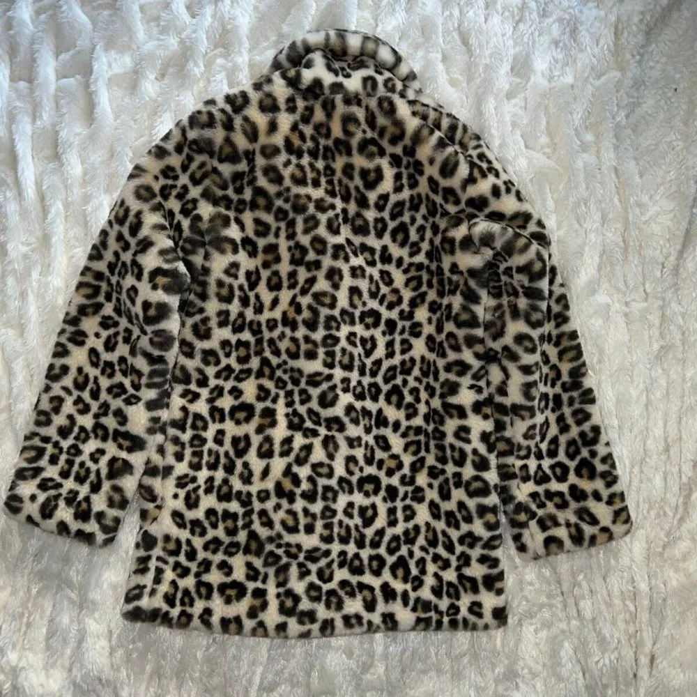 Gap Girls faux fur leopard print top coat XL (12) - Picture 2 of 7